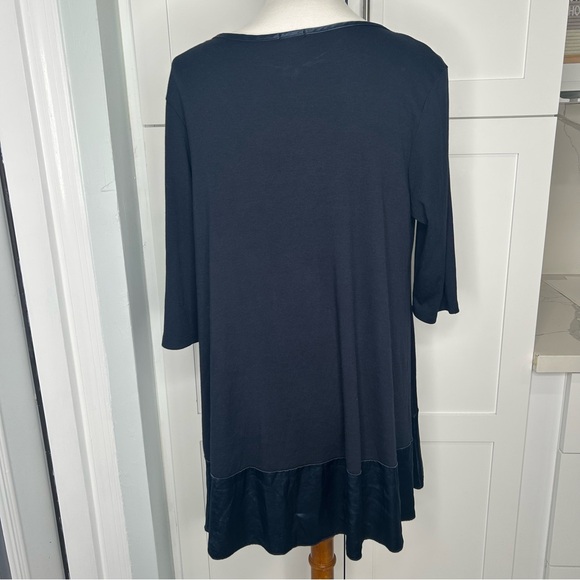 PJ Harlow Kiki Navy Rib Knit Top Size Large Cotton Blend Swing Satin Trim  USA - Picture 5 of 7